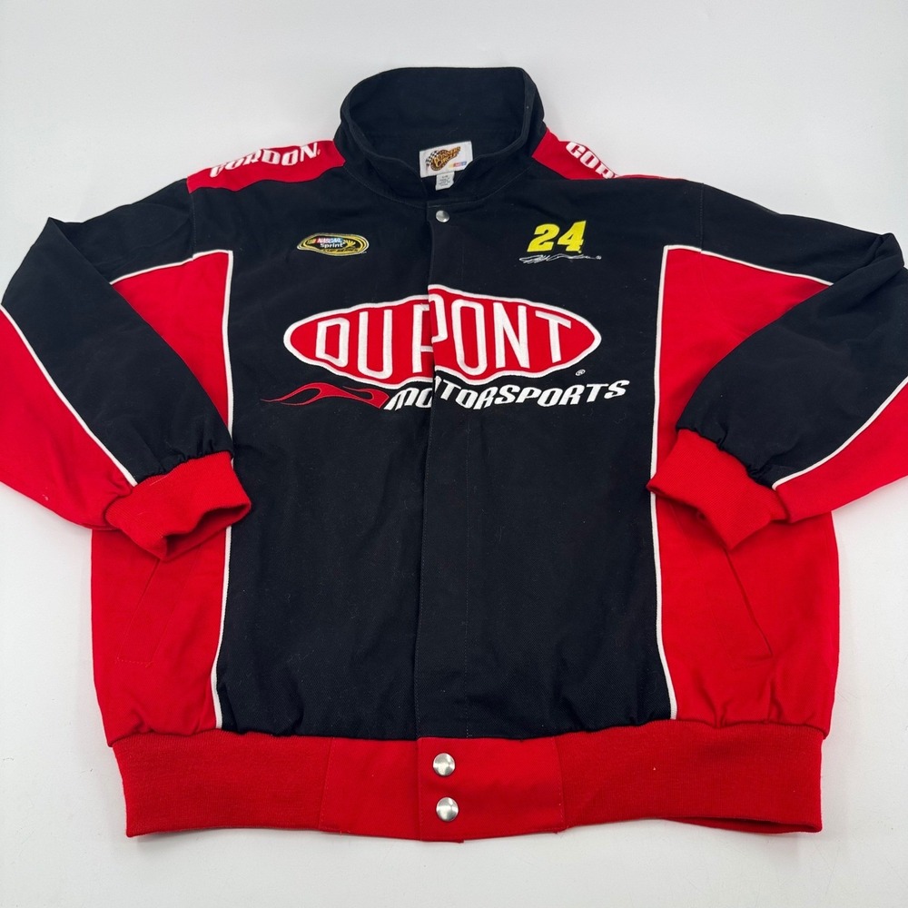 Winners Circle Jeff Gordon 24 DuPont NASCAR Racing Jacket Mens Large Black Red